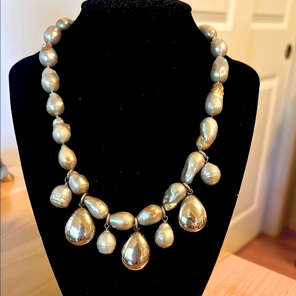 Spectacular 925 Baroque Pearl Sterling Drop Necklace
